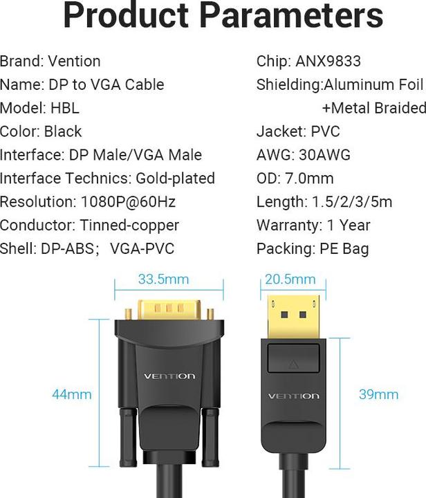 Image du produit Vention DisplayPort — VGA (1.50 m, VGA, DisplayPort)