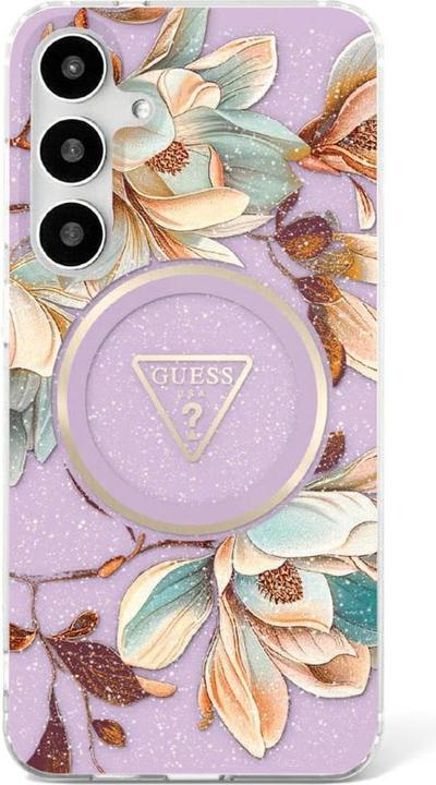 Immagine prodotto Guess Etui Glitter Flowers Triangle Buttons MagSafe do Samsung Galaxy S25 Ultra fioletowy (Samsung Galaxy S25 Ultra)