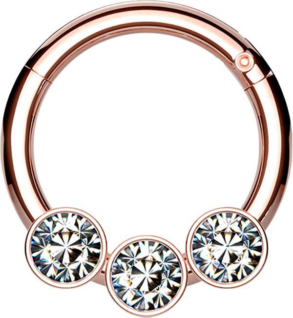 Star Piercing Micro Segmentring klappbar rosegold drei Kugeln Kristalle silber (Chirurgenstahl 316L, ohne Messing)
