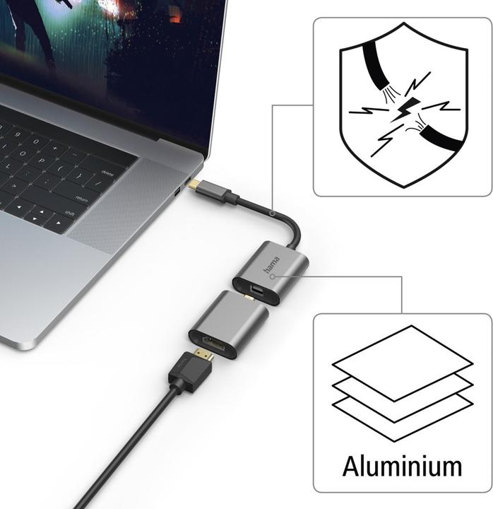 Actual product image Hama USB Video-Adapter (VGA, Mini DP, HDMI, 15 cm)