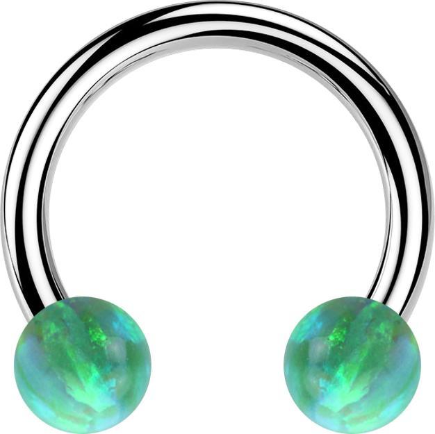 Image du produit Star Piercing Circular Barbell argent avec deux boules opale verte (sans laiton, Acier chirurgical 316L)