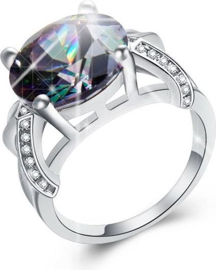 Hermex versilberter Ring mit Weissem / Regenbogen Topas - Gr. 54 / Size 7 (7)