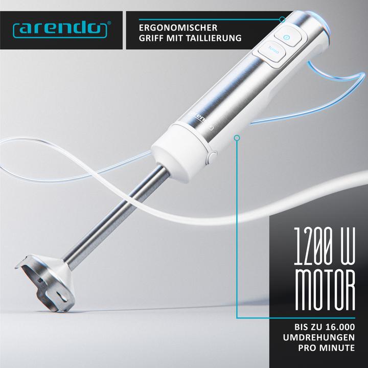Image du produit Arendo Mixeur plongeant 1200W blanc, set de mixage en acier inoxydable comprenant un verre gradué, un