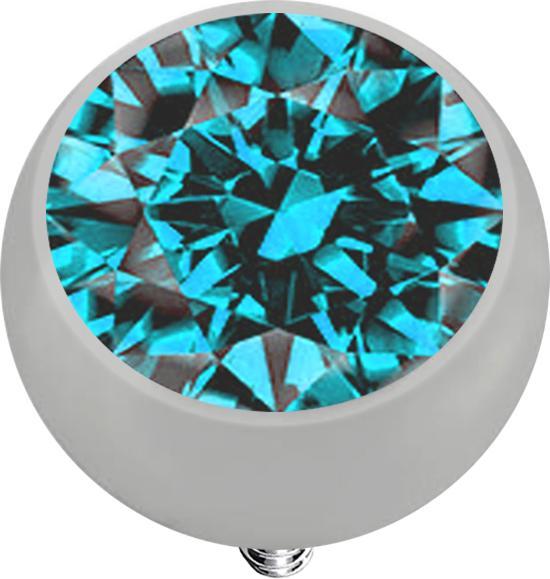 Star Piercing Dermal Anchor Kugel silber mit Kristall aqua (ohne Messing, Titan G23)