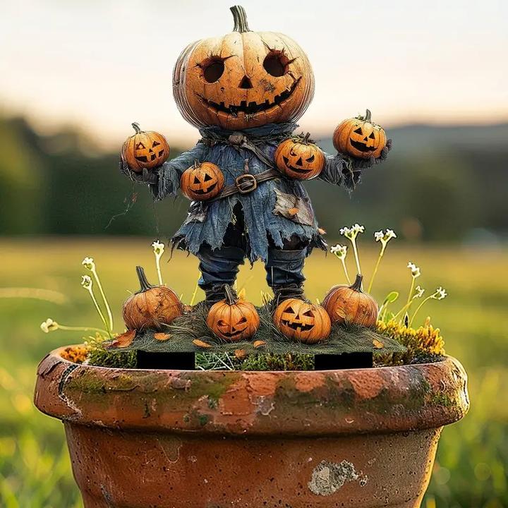 Actual product image Cbx Enchanting pumpkin head scarecrow 2D garden plug, Halloween decoration, autumn decoration
