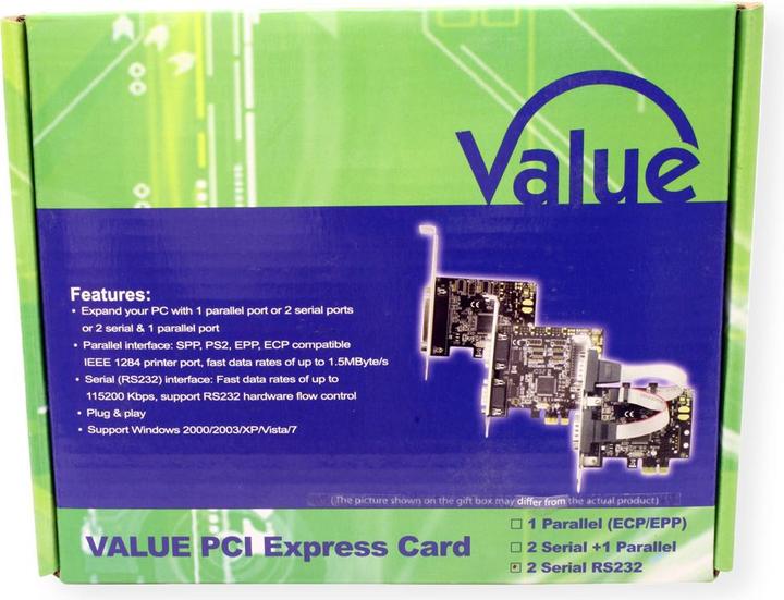 Produktbild Value PCI-Express-Karte, Seriell RS232, D-Sub 9, 2 Ports
