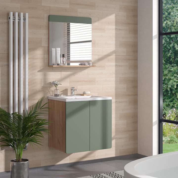 Immagine prodotto Vichy Badezimmerspiegel Izan, Grün/Goldkraft Eiche, 60 x 62 cm mit Ablage
