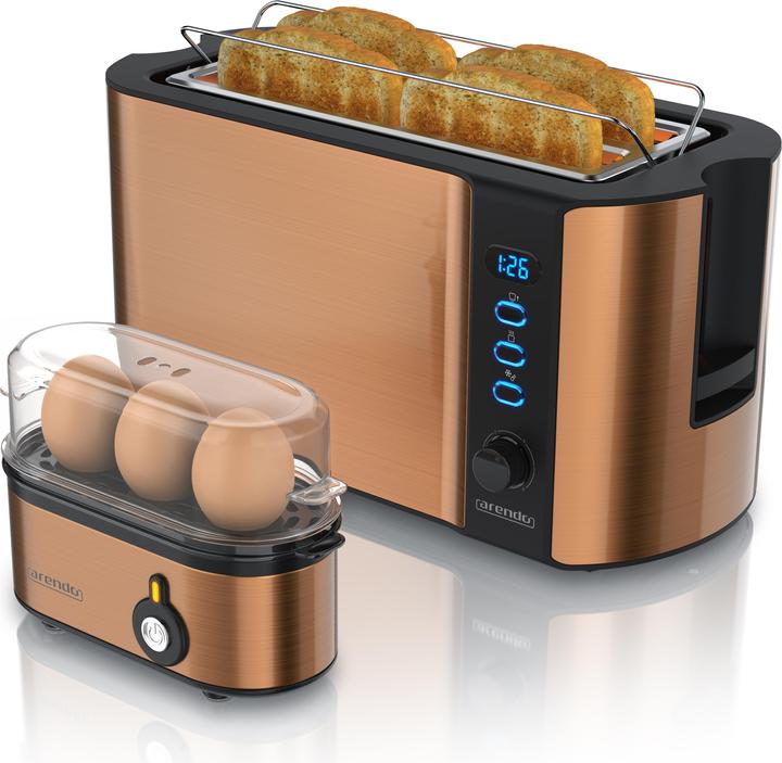 Immagine prodotto Arendo Set per la colazione, tostapane a 4 fessure lunghe con piano per il pane e scaldauova per 3 uova