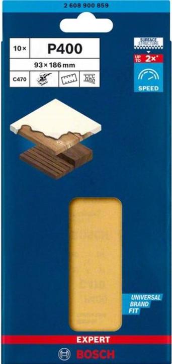 Produktbild Bosch Professional Zubehör EXPERT C470 Schleifpapier mit 8 Löchern für Schwingschleifer, 93 x 186 mm, G 400, 10-tlg. (400)