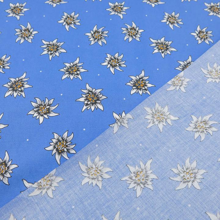 Produktbild Stoffrestposten Beschichtete Baumwolle - Edelweiss auf Blau
