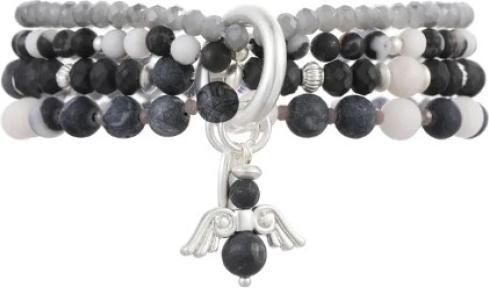 Immagine prodotto Andreani Armband aus echtem Schwarz-Weiss Jaspis mit Engelanhänger von (18 cm)