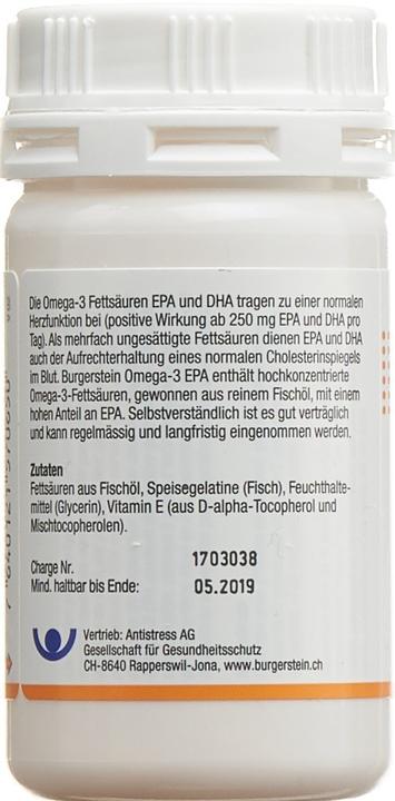 Nährwerte und Zutaten Burgerstein Omega-3 EPA (50 Stück, Kapseln, 50 g)