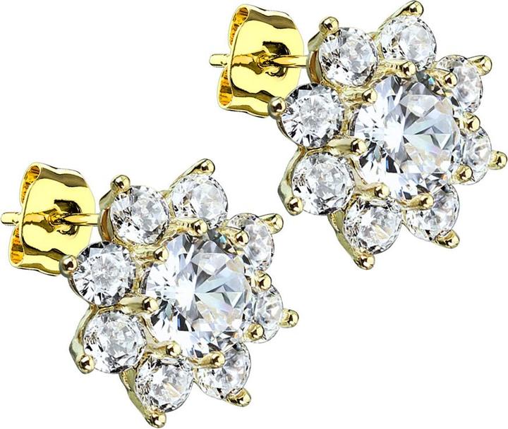 Star Piercing Ohrstecker 14k vergoldet Kristallblume mit grossem Kristall (Chirurgenstahl 316L, Messing)