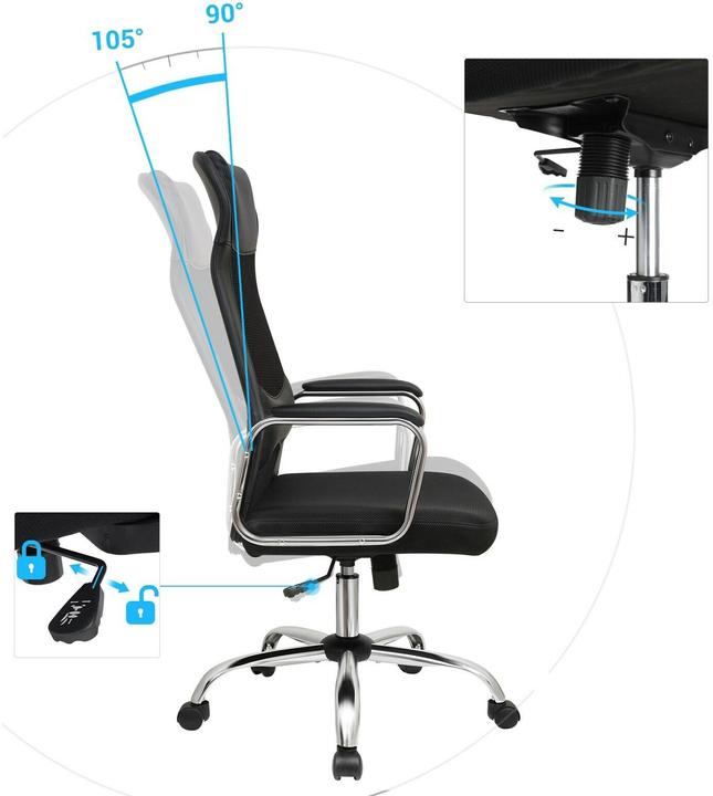 Actual product image Songmics Office chair, OBN33BK faux leather black, chrome frame