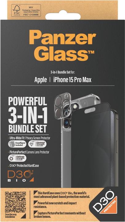 Actual product image PanzerGlass Privacy 3-in-1 Pack (1 Piece, Apple iPhone 15 Pro Max)