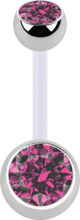 Immagine prodotto Star Piercing Banana trasparente con due sfere di cristallo d'argento rosa (Acciaio chirurgico 316L, senza ottone, Bioflex)