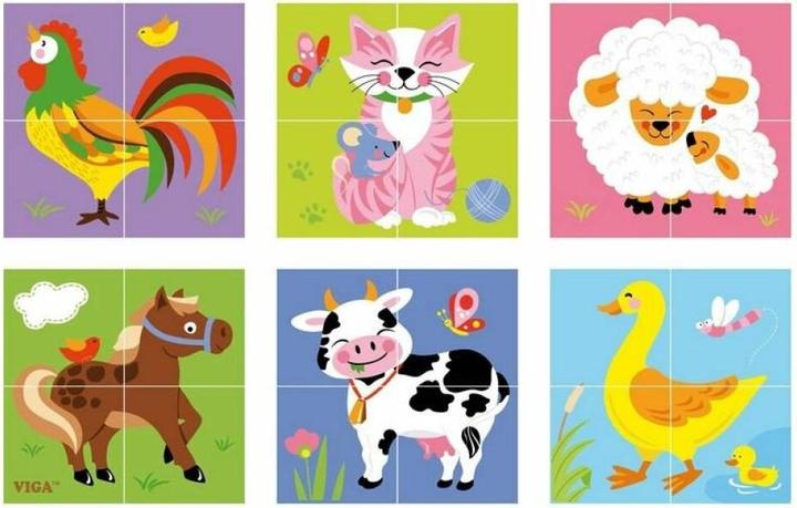 Produktbild Viga Toys Würfelpuzzle Bauernhoftiere (4 Teile)