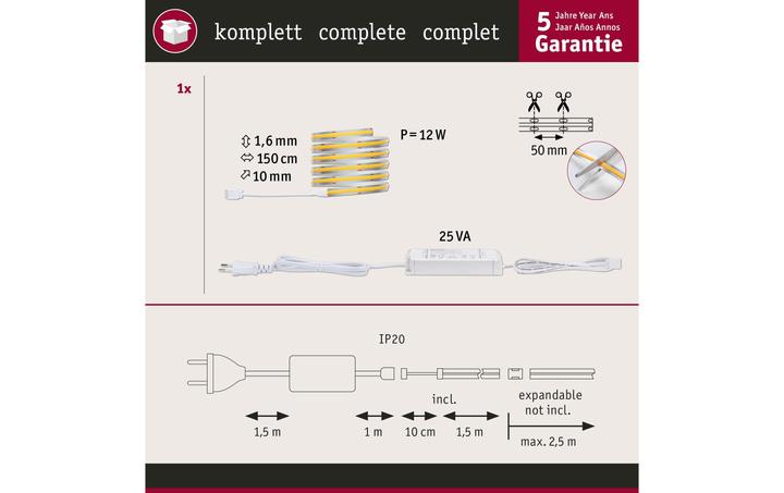 Immagine prodotto Paulmann Set di strisce COB MaxLED 500 a linea intera (Bianco caldo, 150 cm, Interno)