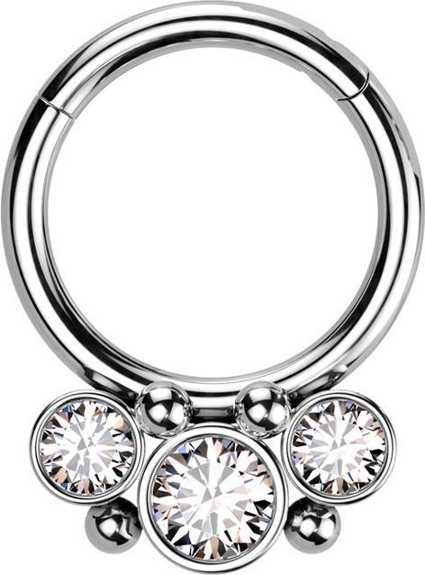 Produktbild Star Piercing Micro Segmentring klappbar silber vier Kugeln drei runde Kristalle silber (ohne Messing, Chirurgenstahl 316L)