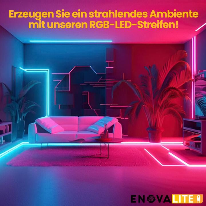 Image du produit Enovalite Kit de bandes LED, RGB, avec télécommande et adaptateur secteur (RGB, 500 cm, Intérieur)