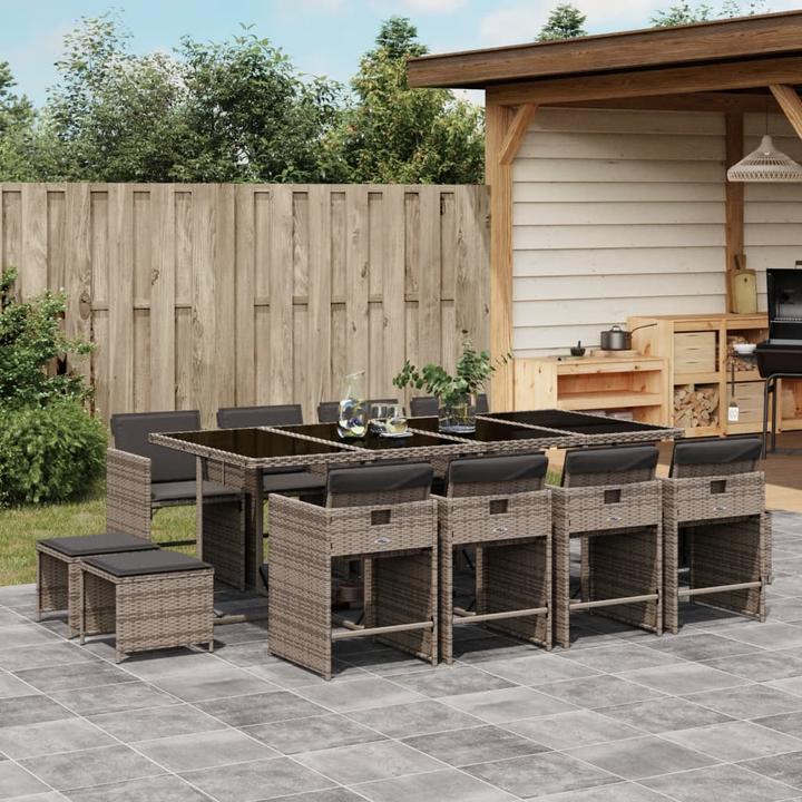 Immagine prodotto VidaXL Mobili da giardino set da pranzo set da giardino gruppo di sedute 13 pezzi in poly rattan grigio (220 cm)