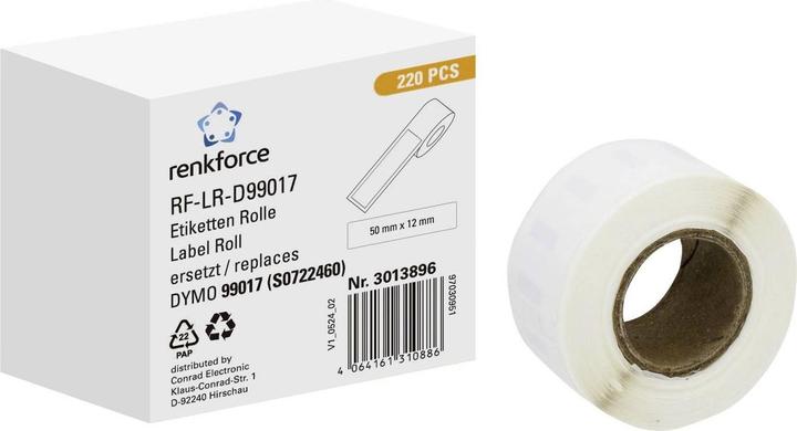 Produktbild Renkforce Etiketten Rolle Kompatibel ersetzt DYMO DYMO 99017 50 x 12 mm Papier W