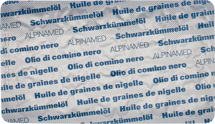 Valeurs nutritives et ingrédients Alpinamed Huile de cumin noir (100 pièce(s), Capsules, 112 g)