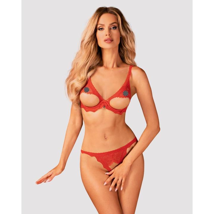 Image du produit Obsessive Ensemble soutien-gorge ouvert Bergamore 2 pièces - Rouge (S)