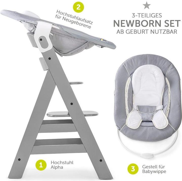 Actual product image Hauck Highchairs Alpha Plus Grey Newborn Set - 3-piece highchair (Highchair)