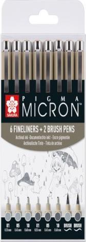 Actual product image Sakura Pigma Micron (Light grey, Grey, 8 x)