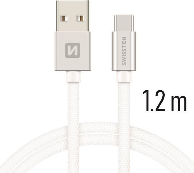 Swissten Datenkabel Textil USB / USB-C 1.2 M (1.20 m, USB 3.2 Gen 1)