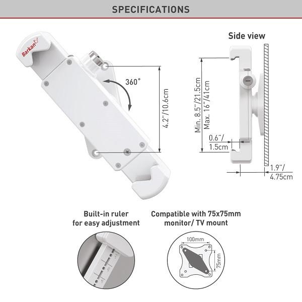 Actual product image Barkan Tablet wall holder 7-14", lockable, white