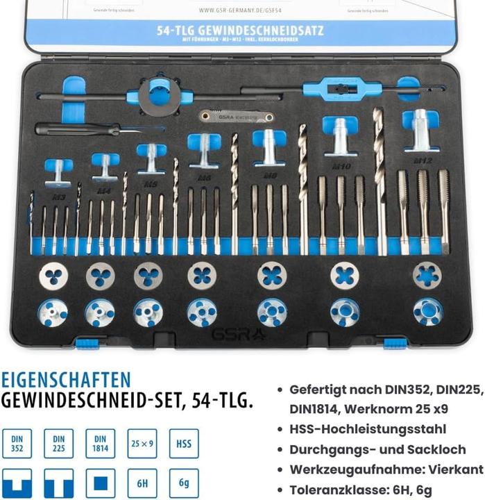 Produktbild GSR 48 tlg.HSS Gewindeschneidsortiment mit Innen-und Aussengewindeführungen M3-M12