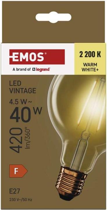 Immagine prodotto Emos Lampada LED vintage G95 / E27 / 4,5 W (40 W) / 420 lm / Bianco caldo (E27, 4.50 W, 420 lm, 1 x, F)