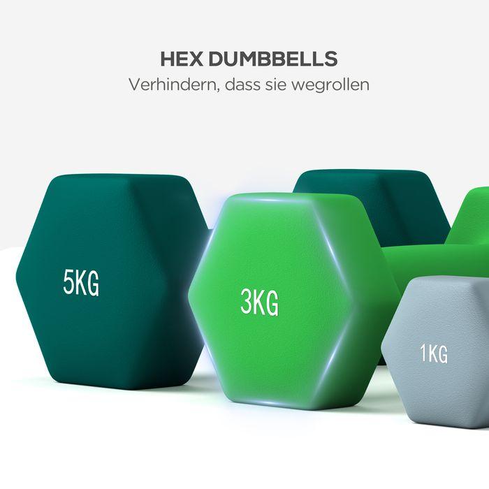 Actual product image Swisshandel24 Hanteln 6 Kurzhanteln mit Hantelständer, 2 x 1kg, 2 x 3kg, 2 x 5kg für Fitness (2 x 5 kg, 2 x 1 kg, 2 x 3 kg)