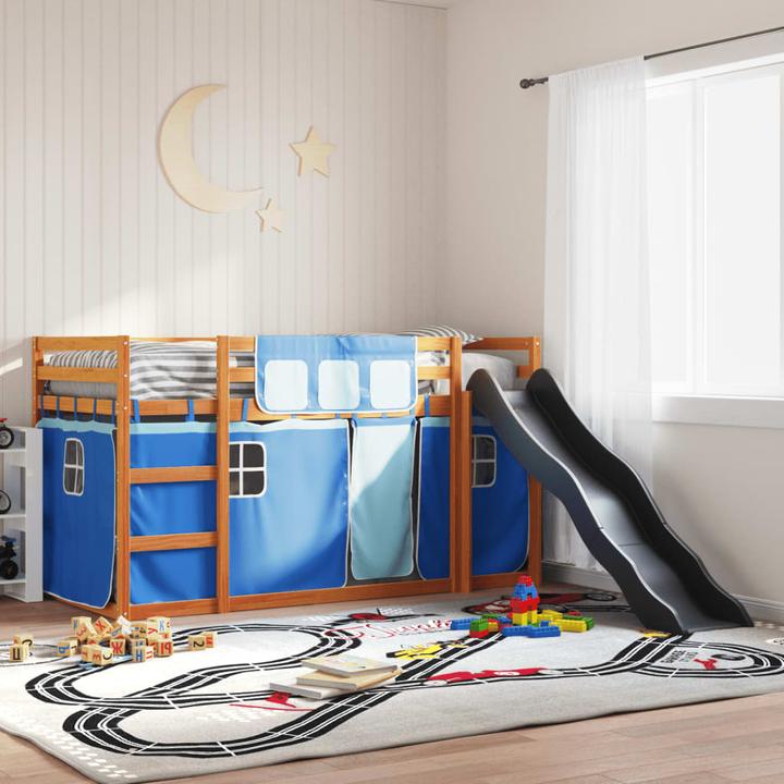 Image du produit VidaXL Lit superposé avec toboggan et rideaux (90 x 200 cm)