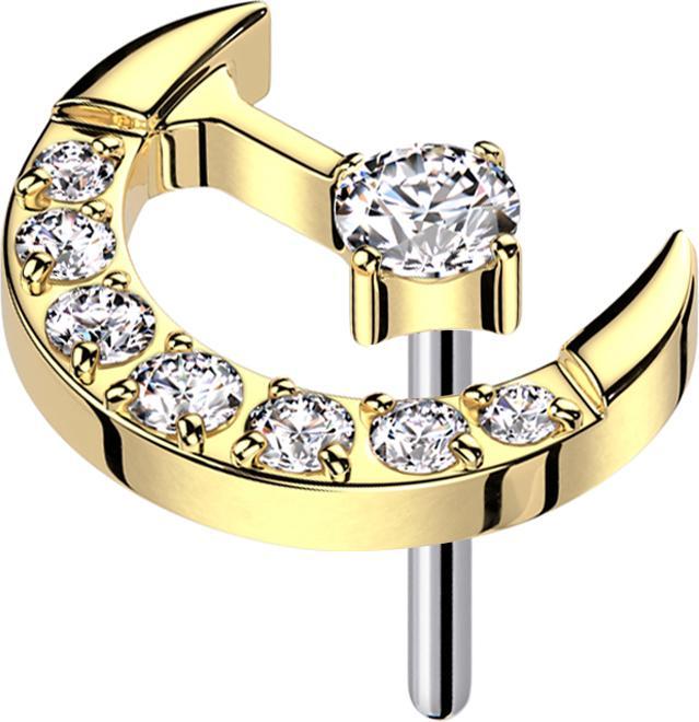Produktbild Star Piercing Threadless Halbmond vergoldet Kristalle silber mittig Kristall silber (Titan G23, ohne Messing)