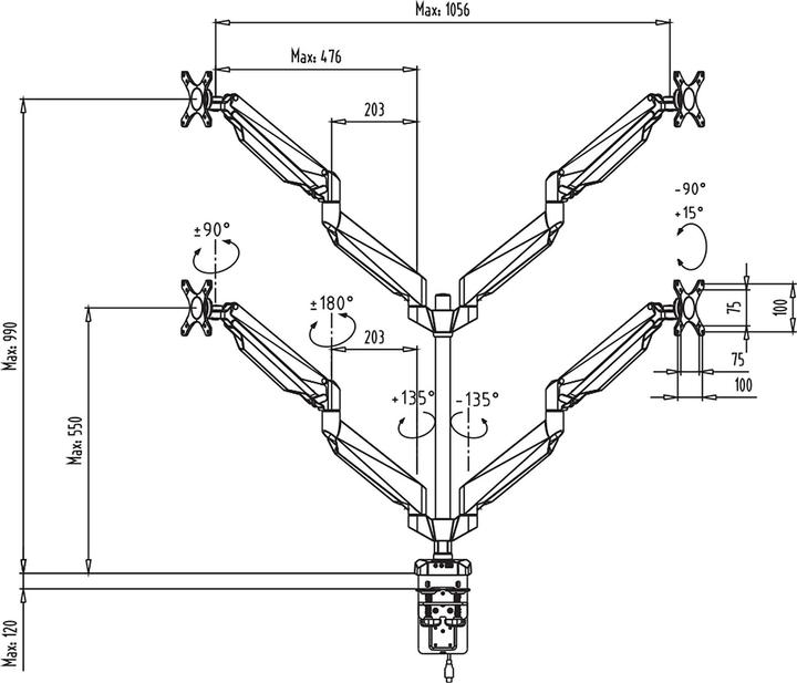 Produktbild tectake Monitor Tischhalterung für 4 Monitore von 13" bis 32" (Tisch, 32")