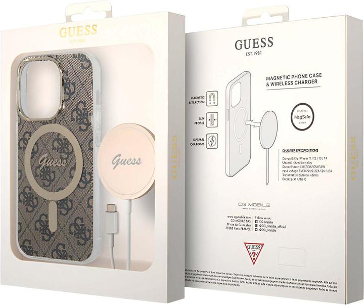 Produktbild Guess Zestaw GUBPP14LH4EACSW Case+ Charger iPhone 14 Pro 6,1" brązowy/brown hard case 4G Print MagSa (Apple iPhone 14 Pro)