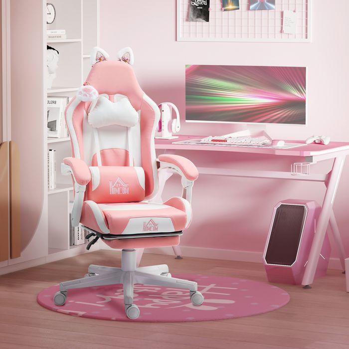 Image du produit Swisshandel24 Gaming Stuhl Ergonomischer Gamer Stuhl mit Lendenwirbelstütze, Fussstütze Rosa