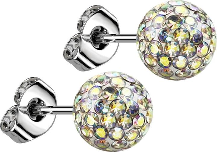 Actual product image Star Piercing Stud earrings silver with crystal ball multicolour epoxy protective layer (Surgical steel 316L, without brass)