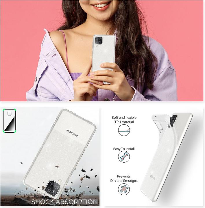 Immagine prodotto Nalia Copertura in silicone trasparente con glitter (Samsung Galaxy A12)