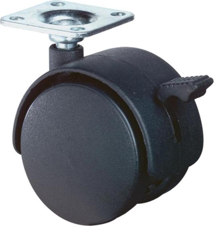 Actual product image BS Rollen Plastic twin lockable castor wheel dm 40 mm load cap. 30 kg with bolt-on plate polyamide black, R...