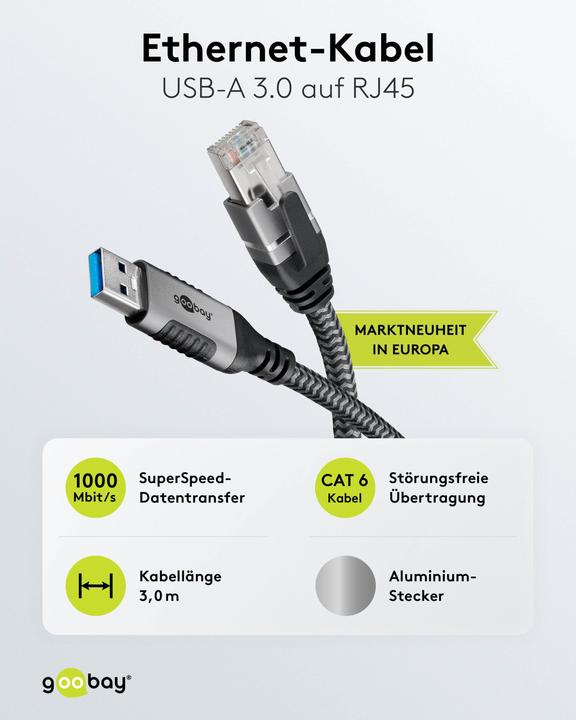 Immagine prodotto Goobay Cavo Ethernet da USB-A a RJ45, 3 m (F/UTP, CAT6, 3 m)