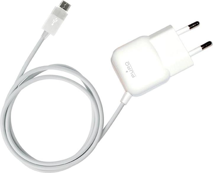 Produktbild Puro Mini Travel Charger - Przenośna ładowarka sieciowa z kablem Micro USB (biały) (5 W)