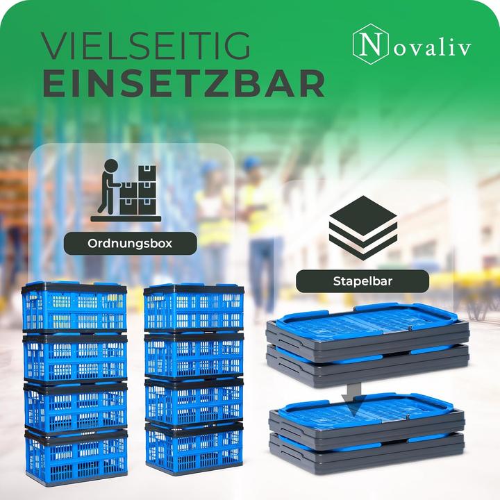 Actual product image Novaliv Klappbox Blau 2er Set - 16L Faltkorb mit Henkeln - Vielseitiger Einkaufskorb - Praktische Au (16 l)