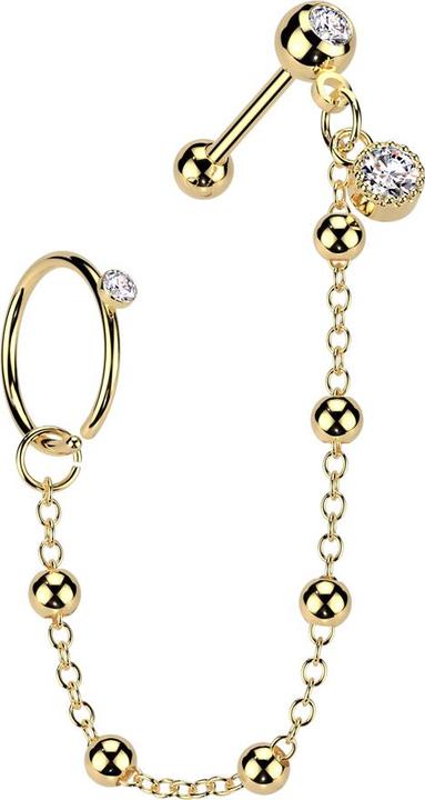 Immagine prodotto Star Piercing Micro Barbell silber mit Kugel und Kugeln Kristall silber Verbindungskette Ring Kristall silber (Acciaio chirurgico 316L, Ottone)