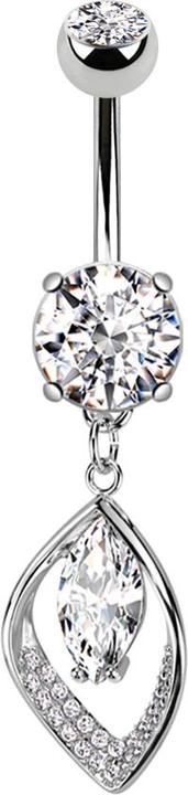 Star Piercing Banane silber mit zwei Kugeln Kristall silber Anhänger Blatt Ovaler Kristall (Chirurgenstahl 316L, Messing)