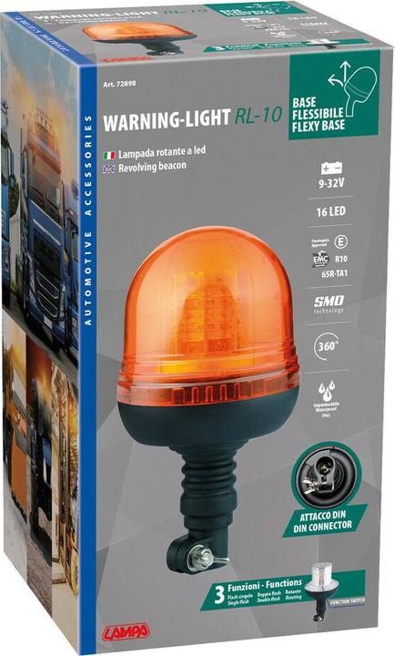Produktbild AM RL-10, LED-Drehlicht Rundumleuchte mit flexibler Basis und DIN-​Anschluss, 9/32V