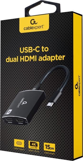 Actual product image Gembird USB-C to dual HDMI adapter 4K (0.15 m, HDMI)